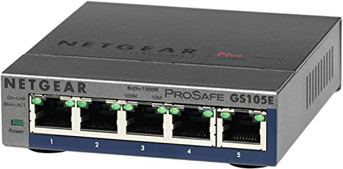 NETGEAR (GS105E) Switch Ethernet 5 Ports RJ45 Gigabit (10/100/1000), Manageable Serie Plus, Bureau...