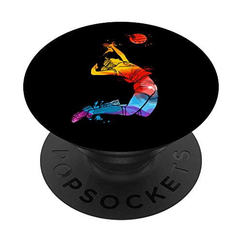 Volleyball Sports Colorful Pop Art Portrait Beach Volleyball PopSockets Swappable PopGrip, Black