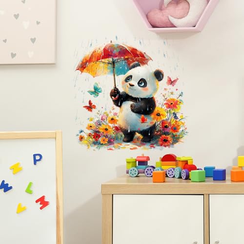Vinilo decorativo infantil panda con paraguas y flores miniatura 6