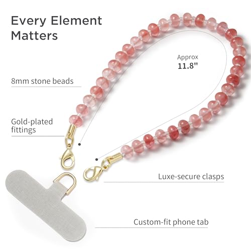 Image of POSADINA Natural Stone Phone Charm, Beaded Healing Phone Wrist Strap, Handmade Cellphone Chain Lanyard with Tether Tab