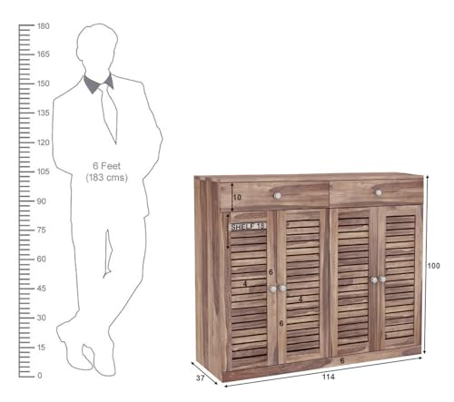 Image of The Attic Lisbon Shoerack Honey, Shoe Storage Cabinet for Home, Shoe Rack with Seat & Door, Shoe Organizer, Shoe Rack for Home, Honey Matte Finish