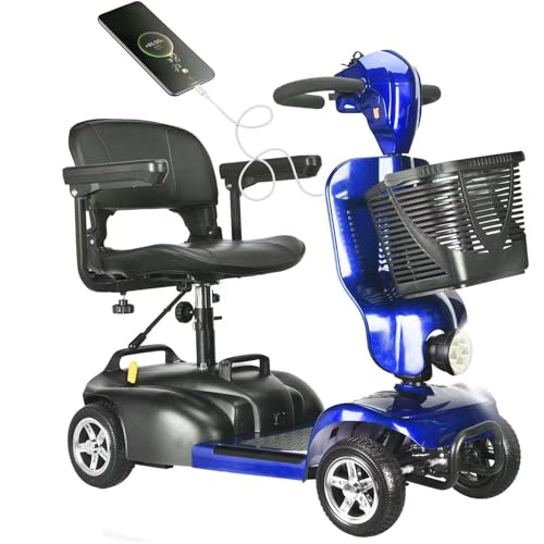 Image of Electric Mobility Scooter for Adults Wheelchair Device for Travel, Elderly, 32 Miles per Charge.300 lbs Max Weight, 4-Wheel Powered Mobility Scooters for Seniors with Basket (M1-Blue 3)