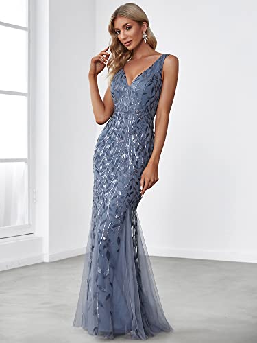 Ever-Pretty Women's V-Neck Sleeveless Mermaid Dress Wedding Guest Dresses For Women Haze Blue Us10 #TOP3