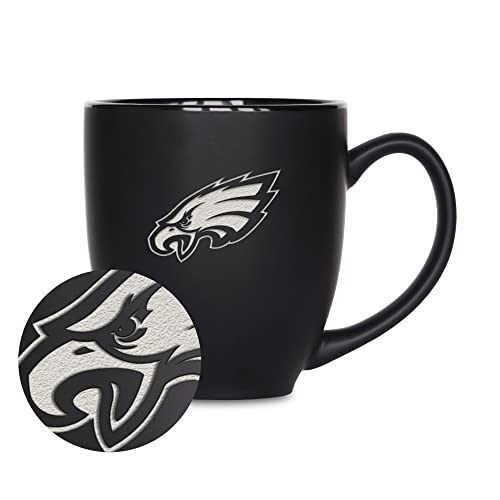 Image of Rico Industries NFL Football 15oz Personalized Laser Engraved Matte Black Ceramic Bistro Mug - For Hot or Cold Drinks