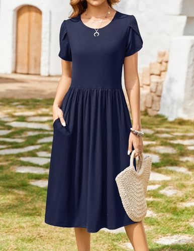Image of Zeagoo Womens Summer Dresses Casual Aline Midi Dress Short Sleeve Floral Tshirt Dress Flowy Beach Sundresses with Pockets