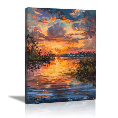 Impression sur toile intissée lac au coucher du soleil grand format