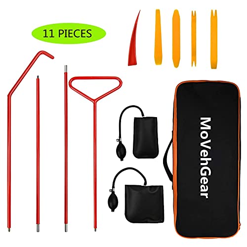 MoVehGear Professional Car Tool Kit, 11pcs Automotive Tool Kit with Air Wedge Bag Pump and Non-Marring Wedge, Emergency Automotive Tool with Long Reach Grabber, for Cars Truck Vehicles
