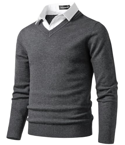 Harbrosrce Herren Strick Pullover V Ausschnitt Strickpullover Feinstrick Mock Hemdkragen Strickwaren Lange Ärme Gestrickt Strickjacke Sweatshirt Pulli