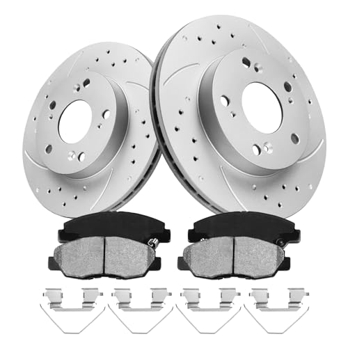 GAIASURGE Brake Pads And Rotors Kit Compatible With 2006-2011 Honda Civic, Front Automotive Replacement Brake Kits 31311 D1578-8791 Drilled And Slotted Rotors Geomet Ceramic Brake Pads 262mm(10.3in)