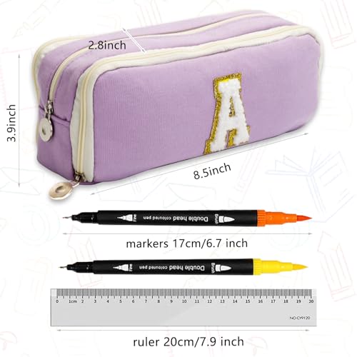 Image of Pencil Case for Girls Women, Initial Pencil Pouch with Zipper, Cute Pencil Bag for School Supplies, Aesthetic Pen Case Box for Kids Teen Girls - S(Purple)