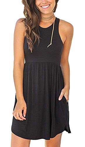 Molerani Women's Basic Sleeveless Long Tunic Top Mini T-Shirt Dress Black L #TOP1
