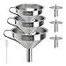 DODUOS 3 pièces Entonnoir en Acier Inoxydable Entonnoir Cuisine 3 Tailles(11/13/15cm) Superposable avec 1 Brosse et 3 Filtres Amovibles pour Cuisson,Transfert de Liquide,Huiles Essentielles,Poudre