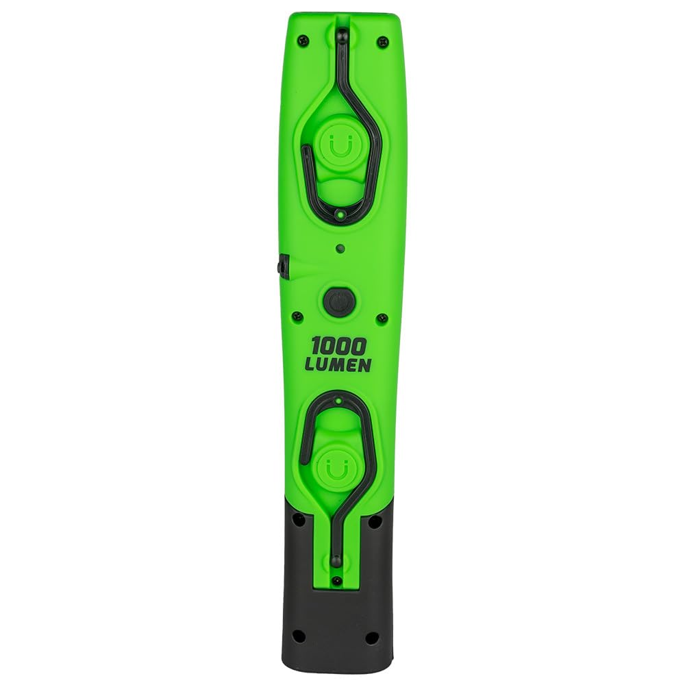 JBM Lampada LED Portatile con Base Magnetica Articolata, 1000LM, COB 10W, Doppio Gancio, Batteria Litio 4000mA, Verde
