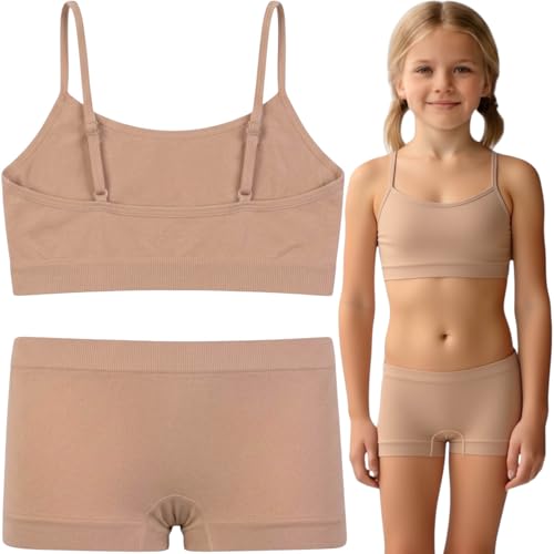 Image of ToBeInStyle Girl Pack of 6 Set Spaghetti Strap Training Bras & Boyshorts Bikinis