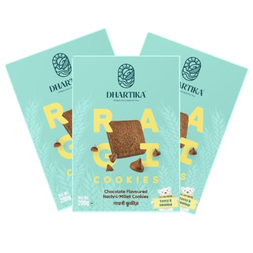 Image of DhartiKa Gluten-Free Ragi & Millet Cookies | High Fiber & Protein | No Artificial Preservatives | Healthy Snacks | 600 gm (Pack of 3)