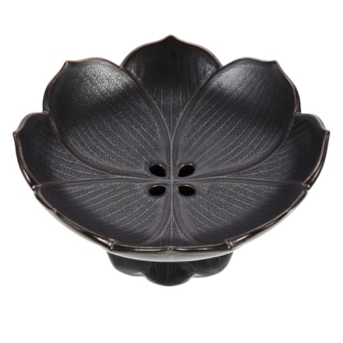 jojofuny Coupe à Fruits en Céramique Lotus à Base Haute Plateau de Service pour Fruits et Apéritifs Coloris Noir Design Chinois Maison et Réception Facile à Nettoyer Robuste et