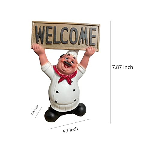 Holding Welcome Board Resin Chef Figures Kitchen Decor - Italian Chef Statue Sculpture Modern Table Ornament For Home Kitchen Cook Bar Coffee Restaurant Decor #TOP1