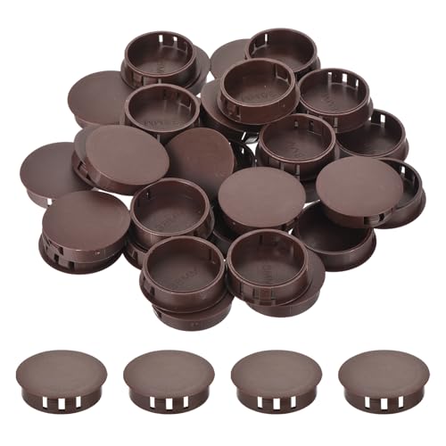 Image of MECCANIXITY 64PCS 38mm(1 1 /2 inch) Brown Plastic Hole Plugs, Flush Type Panel Hole Plugs Insert End Caps for Locking Hole Tubes Furniture Cabinet
