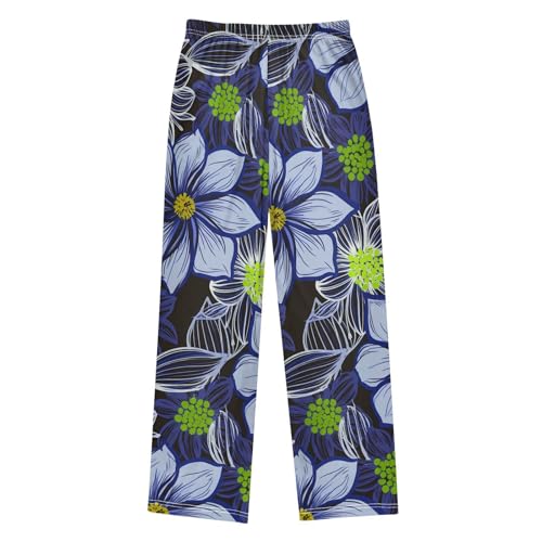 J JOYSAY Blossom Foliage Dark Blue Pajamas Pants Soft Long Pajama Bottoms Lounge Sleep Pants Size S-XL2