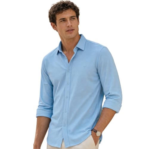 Image of Nobero Everyday Comfort Shirt for Men | Cotton Shirts for Men in 205 GSM Plated Interlock | Stand Collar | Regular Fit | Full Sleeve