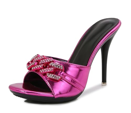 Hanfike Pantoletten Damen Sommer mit Absatz Elegant Stiletto Party Mules Slipper Metallic Dunkelviolett EU 37