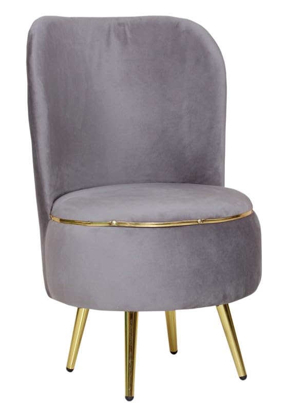 Image of Ottoman for Living Room, Velvet Round Foot Rest Stool, Metal Legs Chair for Sitting, Puffy for Bedroom & Makeup Room Decor | Chair (18 inchx18 inchx32 inch), Puffy (16 inchx16 inchx17 inch) | (Combo-Grey)