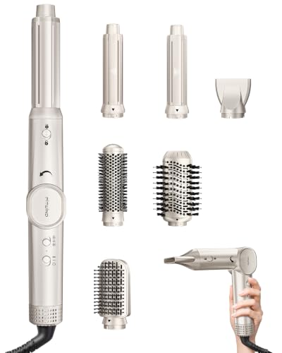 FITWIND 6 in 1 Air Hair Styler Blow Dryer Brush Set - High Speed Negative Ions Hair Dryer 110,000 RPM with Auto Wrap Curlers - No Heat Damage for Curling, Volumizing, Straightening - Champagne Gold