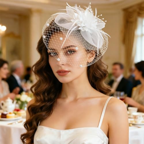 Image of DRESHOW Women Fascinator Hats Tea Party Hat Vintage Pillbox Hat Headband for Cocktail