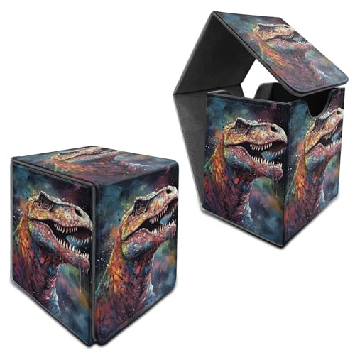 RWUTYTIUL for MTG Commander Deck Box, Card Storage Box Fits 100+ Sleeved Cards, PU Leather Large Size Strong Magnet Card Deck Case Holder for Board Game Magic MTG TCG CCG, Dinosaur