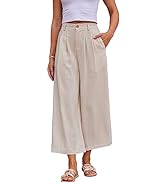 heipeiwa Women's Linen Casual High Waist Wide Leg Straight Dress Pants Button Trousers