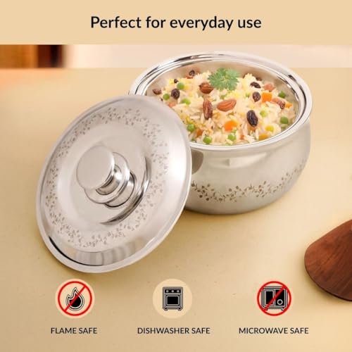 Image of Nestasia Stainless Steel Insulated Casserole with Lid (2000 ml) - 100% Food Safe Roti Server with Floral Pattern - Retains Heat & Freshness | Rust Resistant & BPA - Free Chapati Casserole