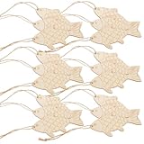 CALLARON Rodajas de Madera Decorativas en Forma de Pez sin Terminar, 60 Piezas con Cuerda de Yute, para Manualidades Diy, Decoración Náutica y Temática Costera, Elaboración