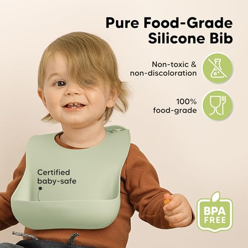 Image of KeaBabies 2-Pack Silicone Bibs for Babies, Toddlers Girl, Boy (Forest) | Sturdy Food-Grade Baby Bibs for Eating, Large Food Catcher, Easy Clean & Put On, Waterproof Baby Feeding Essentials, BPA-Free