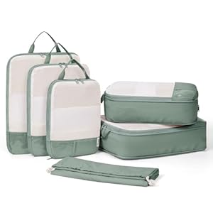 Narwey Packing Cubes, 6 Set Compression Packing Cubes for Suitcases and Backpack, Compression Organizer Bags for Handbag Organiser Holiday Accessories Travel Camping Essentials (Green)