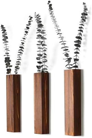 Sawoake Wall Planters- Modern Wood Wall Decor for Bedroom and Bathroom Contemporary Wooden Wall Planter Versatile Wood Home Decor for Dried Flowers and Faux Greenery Plants (Walnut, 3 Pack)