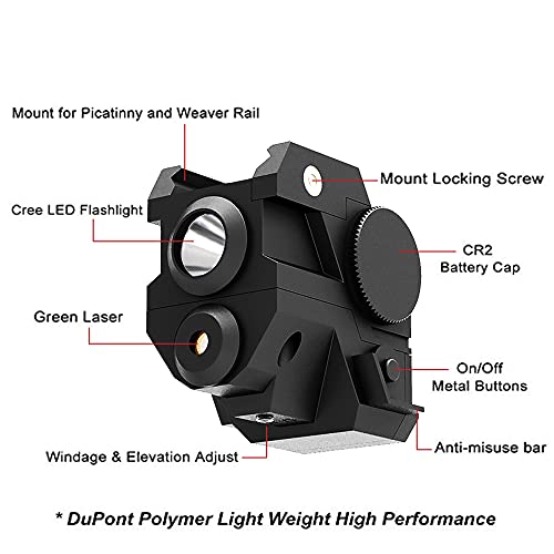 Laspur Mini Tactical Sub Compact Rail Mount Green Laser Sight With High Lumen Light Integrated Combo With Strobe #TOP2
