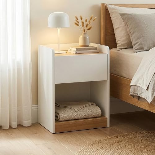 [en.casa] Table de Chevet Nuit d'Appoint avec Tiroir Compartiment Ouvert Rebords Latéraux...