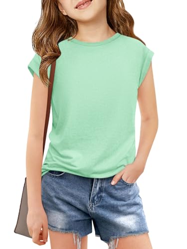 Image of Haloumoning Girls Cap Sleeve T Shirts Kids Summer Crewneck Solid Tops Tees 5-14 Years