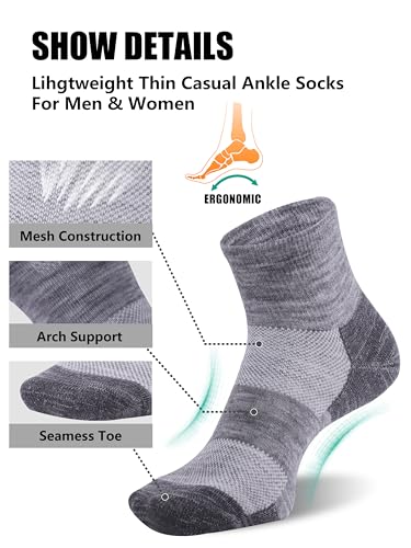 Image of Merino Wool Ankle Socks, Men's Women's 90% Wool Athletic Thin Running Moisture Wicking Socks, 3 Pairs