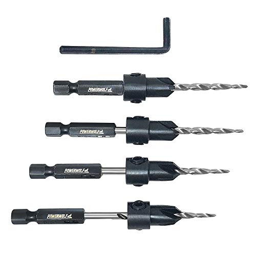 Countersink Drill Bit Set, 4 Piece #6 (9/64) Powerwolf PW1001 with Allen Key …
