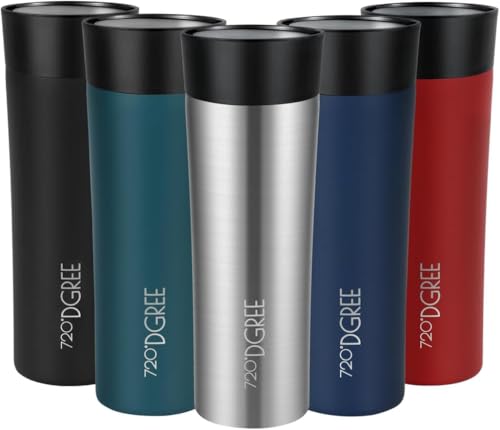 720°DGREE Travel Mug 460ml “PleasureToGo 2.0“ - Choose from 3 Sizes, 6h Hot, 12h Cold, Leakproof, 360° Drinking, BPA-Free, Hygienic - Slim Stainless Steel Thermo Cup for Coffee, Tea to Go - Silver