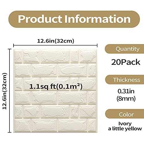 Wadile 3D Brick Peel And Stick Wallpaper 20 Pcs, 3D Brick Wall Panels Self Adhesive, Waterproof Pe Foam Paintable,For Bedroom/Living Room/Kitchen/Tv Wall And Home Decoration #TOP5