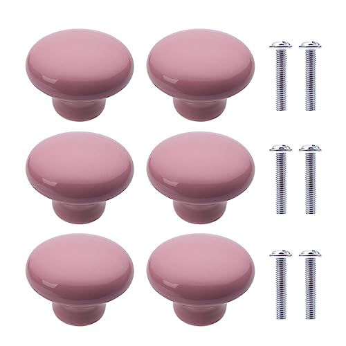 NAKUPENDA 6Pcs Pomos de Cerámica para Armario Tiradores de Cerámica Forma de Redondas Perillas de Muebles para Habitación Infantil,Cajones(Rosa)