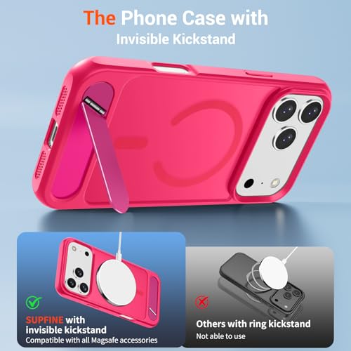 Image of SUPFINE Magnetic for iPhone 17 Pro Max Case Translucent Matte Phone Cover | (Built-in Invisible Kickstand)(Compatible with MagSafe)(Military Grade Drop Protection) Hot Pink
