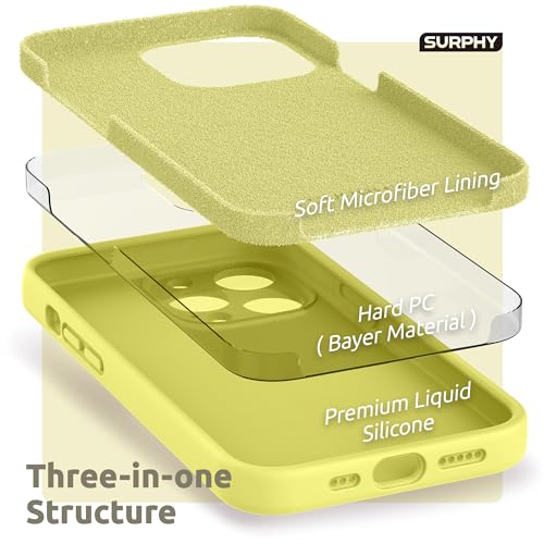SURPHY Siliconen Hoesje voor iPhone 13 Pro(6,1"), Vloeibaar Siliconen Schokbestendige Case met Microvezel Voering(Individuele Bescherming voor Elke Lens)voor iPhone 13 Pro, Geel - Afbeelding 6