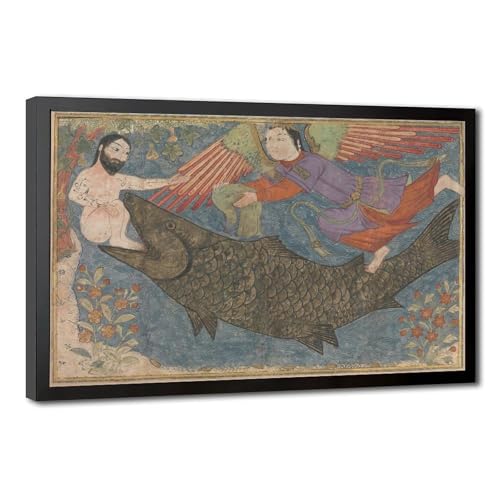 Impression sur toile Jonah et la baleine Jami Al-tavarikh cadre suspendu 30x45cm