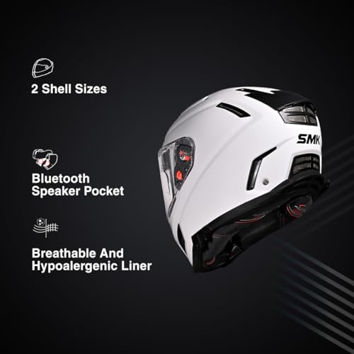 Image of SMK Agnar Solid ISI DOT & ECE 06 Certified Full Face Helmet with Pinlock 30 Antifog Visor (White - S)