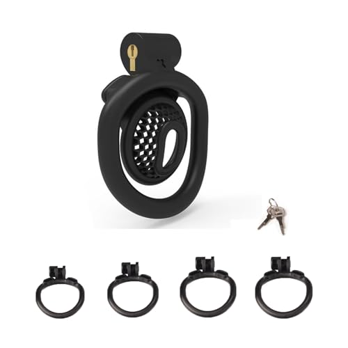 Keuschheitskäfig Herren 3D Mini Waben Peniskäfig mit 4 Arc Penisringe Atmungsaktives Chastity Cage Male SM Cock Bondage Sklaven Sexspielzeug Extrem für Männer (Generation II Negative,Black)