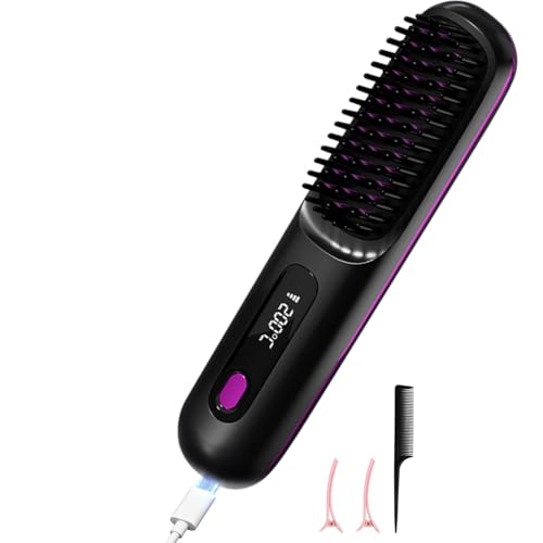 Go Brush Pro, piastra per capelli senza fili, spazzola ad aria calda, ioni negativi, pettine per capelli a 3 temperature, piastra portatile da viaggio