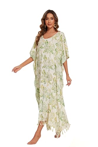 Image of Beautybatik Women Hand Blocked Batik Rayon Caftan Kaftan Bali Loungewear Maxi Plus Size Long Dress XL to 4X